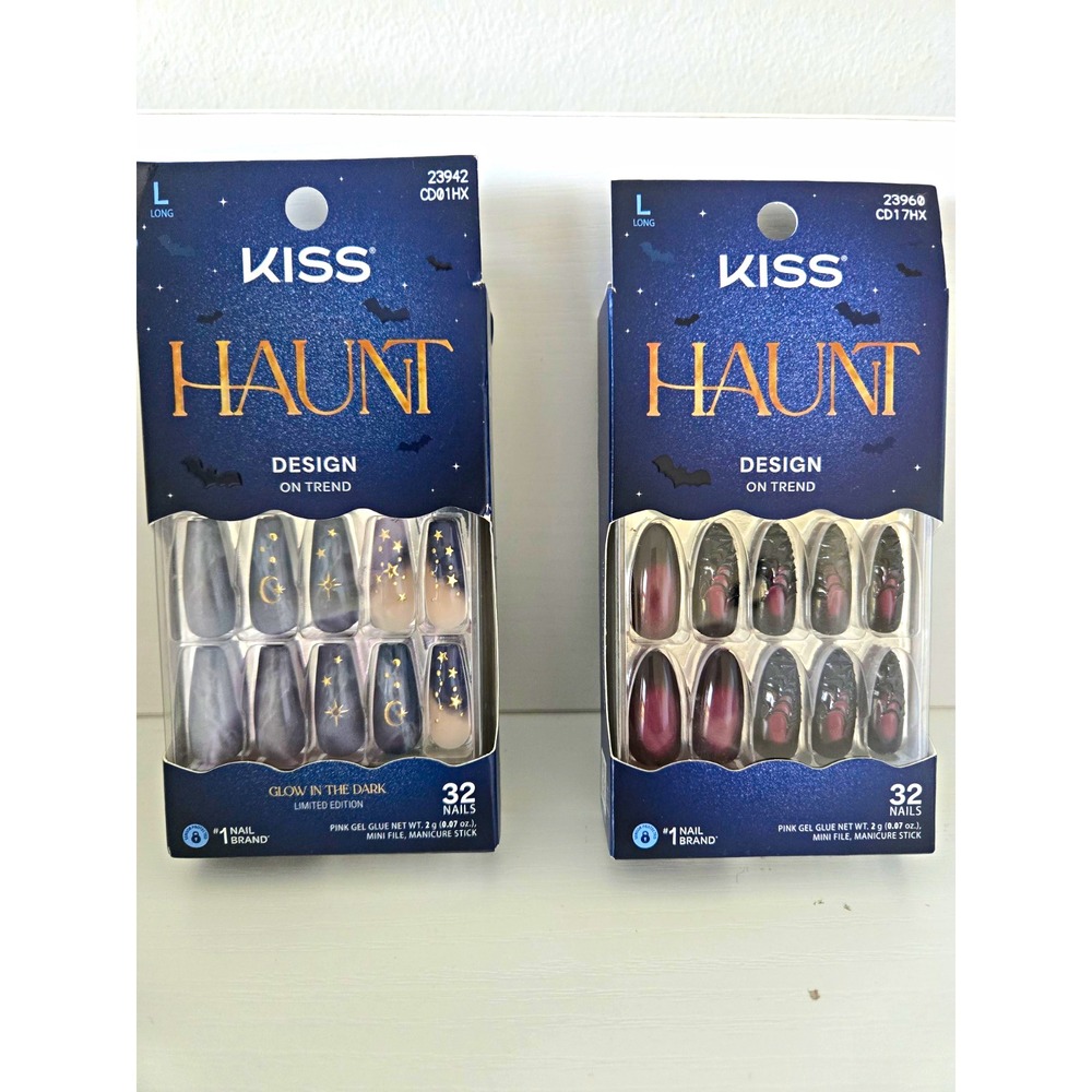 2 KISS Halloween Glow-in-the-Dark Press-On Nails Long Glue Included 32/64 Total